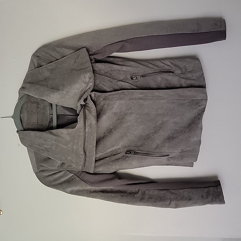XS SL8 Gray Faux Suede Moto Jacket